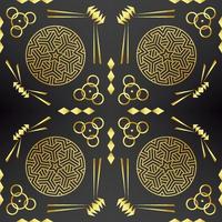 It's a dark texture with golden mandalas and arrows vector