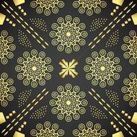 It is a dark texture with golden mandalas and dotted lines vector