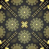 It is a dark texture with golden mandalas and dotted lines vector