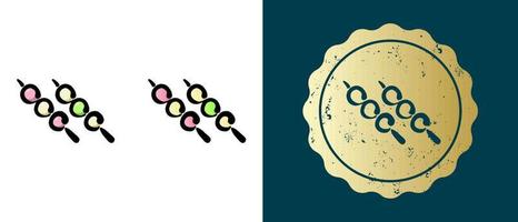 Este es un conjunto de iconos retro, contornos y degradados de dango. esta es una calcomanía dorada, etiqueta dango. solución elegante para el diseño de envases y sitios web. sello de oro grunge redondo. vector