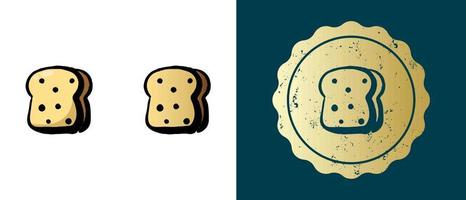 este es un conjunto de iconos de tostadas de pan degradado, retro, contorno. esta es una etiqueta dorada, una etiqueta de pan tostado. solución elegante para el diseño de envases y sitios web. sello de oro grunge redondo. vector