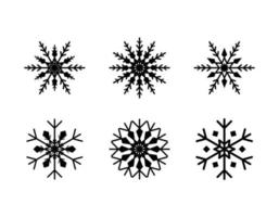 Set of simple snowflake of black lines. Festive decoration for New Year and Christmas vector