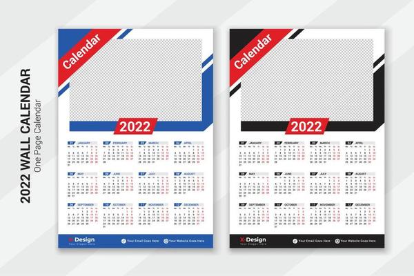 One page 2022 wall calendar template design