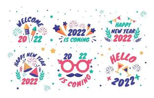 feliz año nuevo conjunto de pegatinas vector