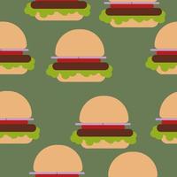 Hamburger seamless pattern, fast food on a dark green background vector