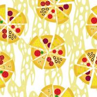 pizza with different fillings and cheese seamless pattern, set of pizza slices on white background vector