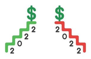 New year 2022 vector concept, stairs up, down and dollar on the top