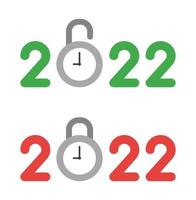 New year 2022 vector concept, clock padlock, open and closed