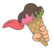 Cartoon licking ice cream, vector illustration