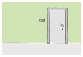 Cartoon apartment, house exterior door and bell, vector illustration