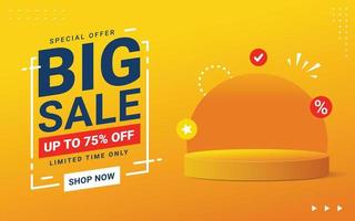 Big sale discount promotion banner template with blank product podium scene vector graphic