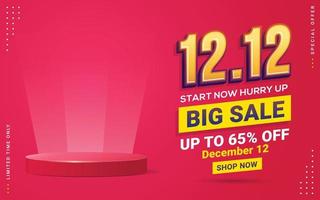 Vector of 12.12 Big sale shopping day banner with blank product podium scene