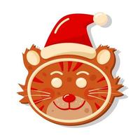 Christmas gingerbread tiger in Santa hat vector