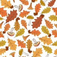 Autumn seamless pattern. Oak leaves, acorns and mushrooms. vector