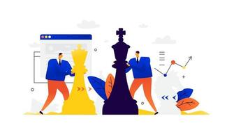 Illustration of businessmen playing chess. Competition in business. Vector. Metaphor. Development of interfaces. Strategy and tactics in business. Find out the relationship in business. vector