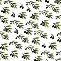 Olive branch seamless pattern in hand drawn style vector