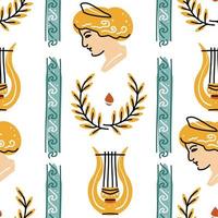 Seamless pattern with antique statue of woman, harp, pattern vector