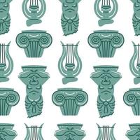 Seamless pattern with antique statue of man, column, harp vector