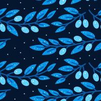 Seamless pattern with stylized blue olive branch on white background. vector