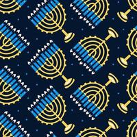 Happy Hanukkah pattern with menorah, traditional candles seamless. vector