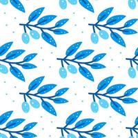 Seamless pattern with stylized blue olive branch on white background. vector