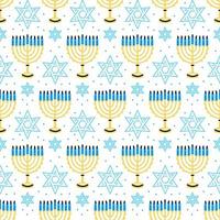 Happy Hanukkah pattern with menorah, traditional candles seamless. vector