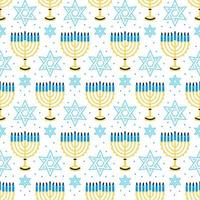 Happy Hanukkah pattern with menorah, traditional candles seamless. vector