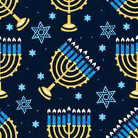 Happy Hanukkah pattern with menorah, traditional candles seamless. vector