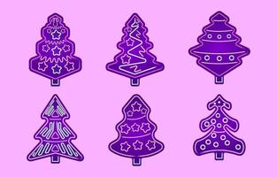 conjunto de árbol de navidad en efectos de luz de neón vector