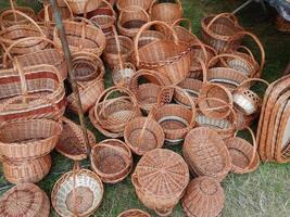 Set of baskets woven by hand and texture background