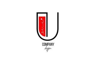 U letter logo alphabet with vintage floral design icon in black white red for company and business vector