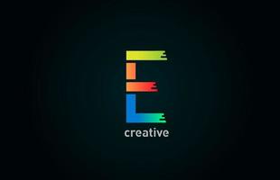 E colored alphabet letter logo design icon in blue green orange color for company and business vector