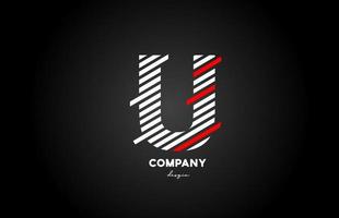 black white red U alphabet letter logo design icon for company and business vector