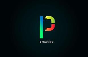 P color icono de diseño de logotipo de letra del alfabeto en color azul verde naranja para empresa y negocio vector