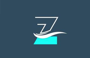 Z blue white alphabet letter logo icon for company with swoosh design vector