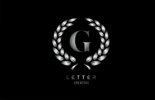 silver grey metal G alphabet letter logo icon with floral design for company and business vector