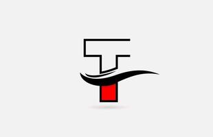 T red black alphabet letter logo icon for company with line design vector