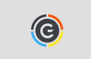 Logotipo de letra del alfabeto g amarillo naranja azul para empresa con diseño de círculo vector