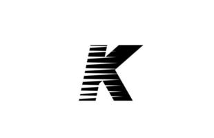 línea rayas k alfabeto letra logo icono para negocios y empresa. Diseño simple de letras en blanco y negro para identidad. vector