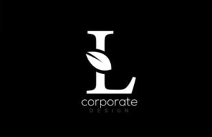 black and white L letter alphabet leaf logo icon design for company and business vector