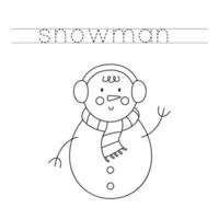 Trace the letters and color snowman. Handwriting practice for kids. vector