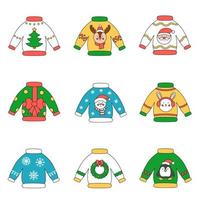 Collection of cute vector Christmas sweaters.