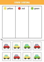 clasifica los coches por colores. aprender colores para niños. vector