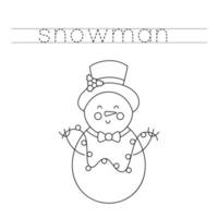 Trace the letters and color snowman. Handwriting practice for kids. vector