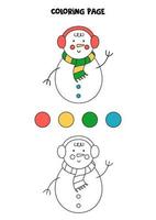 muñeco de nieve de dibujos animados lindo color. hoja de trabajo para niños. vector