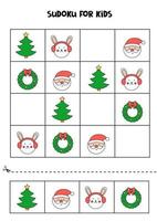 Sudoku game for kids with Christmas pictures. vector