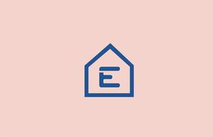 blue pink E alphabet letter logo icon for company and business with house design vector