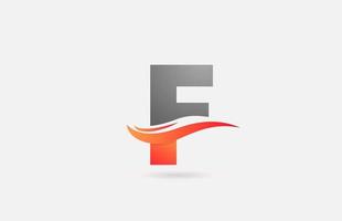 Icono de logotipo de letra del alfabeto f gris naranja para negocios y empresa con diseño de swoosh vector
