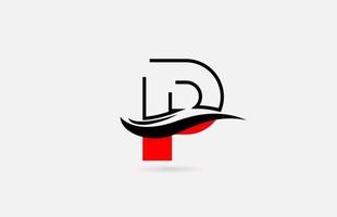 P red black alphabet letter logo icon for company with line design vector