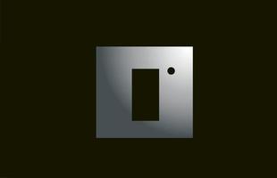 Logotipo de letra del alfabeto i de metal gris para empresa y negocio con diseño cuadrado. plantilla metálica para identidad corporativa vector